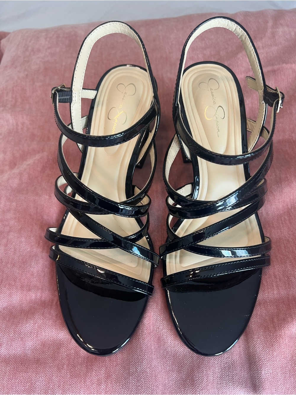 Jessica Simpson Black Patent Strappy Slingback Heels